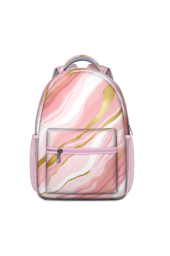 Pink and Gold Marble Texture Backpack for School,Cute School Bag,Schoolbag with Adjustable Shoulder Straps & Padded Back,15.3"x11"x6.7"
