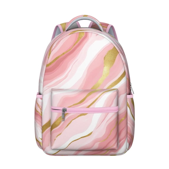 Pink and Gold Marble Texture Backpack for School,Cute School Bag,Schoolbag with Adjustable Shoulder Straps & Padded Back,15.3"x11"x7.1".