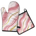 thumbnail image 1 of Pink and Gold Marble Texture Kitchen Oven Mitt and Pot Holder Sets 2 Pcs for Baking, Cooking and Grilling, Heat Resistant Up To 392 °F, 1 of 7