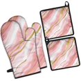 thumbnail image 1 of Pink and Gold Marble Texture Kitchen Oven Mitt and Pot Holder Sets 4 Pcs for Baking, Cooking and Grilling, Heat Resistant Up To 392 °F, 1 of 7