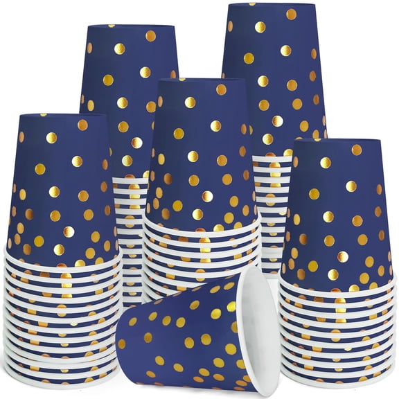 Pink and Gold Paper Cups,9 oz Pink Disposable Cups,Gold Foil Dot Paper Cups for Birthday Wedding Party Supplies(50 Pcs)