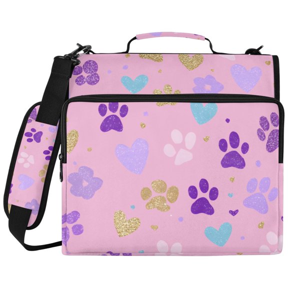 Pink and Gold Puppy Footprints 3 Ring Binder Bag Zipper Binder Organizer with 14 Inch Laptop Sleeve