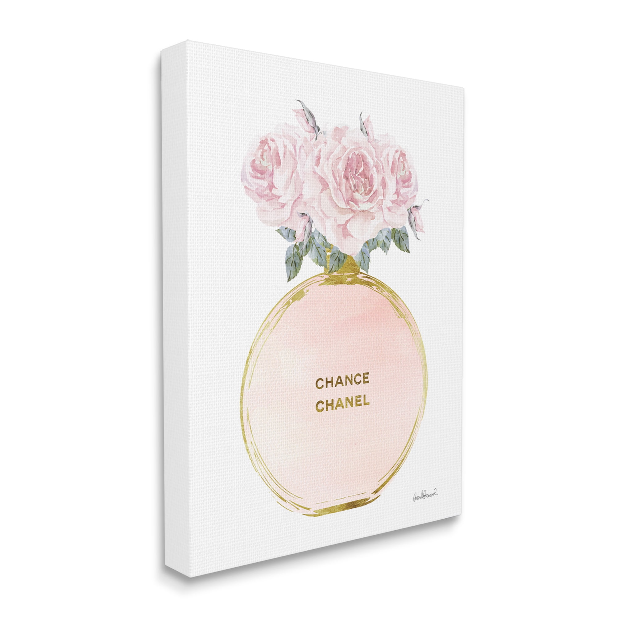 The Stupell Home Decor Collection Pink and Gold Round Perfume Bottle with Roses Wall Art Canvas