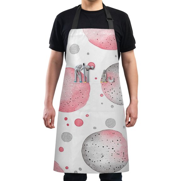 Pink and Gray Dots Abstract Art Chef Kitchen Apron with Pockets for Women Waterproof Aprons for Cooking Baking
