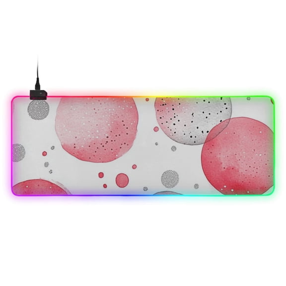 Pink and Gray Dots Abstract Art RGB Gaming Mouse Pad Large Keyboard Mat Rubber Base 13 Light Modes