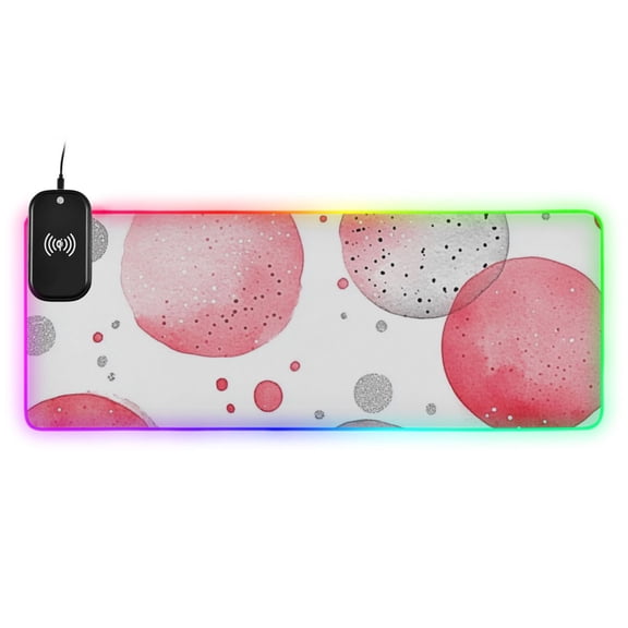 Pink and Gray Dots Abstract Art Wireless Charging RGB Gaming Mouse Pad Large Keyboard Mat Rubber Base 13 Light Modes