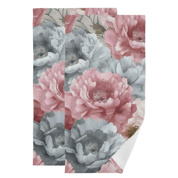 Pink and Gray Flower Hand Towel Absorbent Bath Towels for Bathroom Sports Gym(28.3" X 14.4") Set of 2