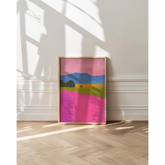 Pink and Green Abstract Landscape Art Print, Poster Only