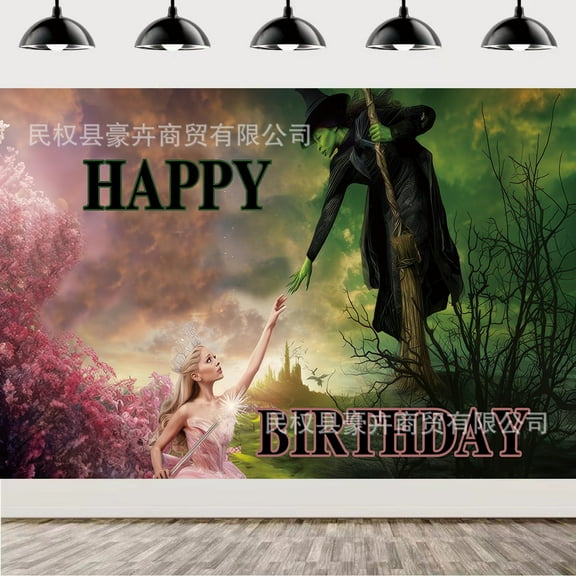 Pink and Green Birthday Backdrop Party Decorations, Witch Themed Happy Birthday Backdrop Banner Photo Booth Party Supplies Decorations