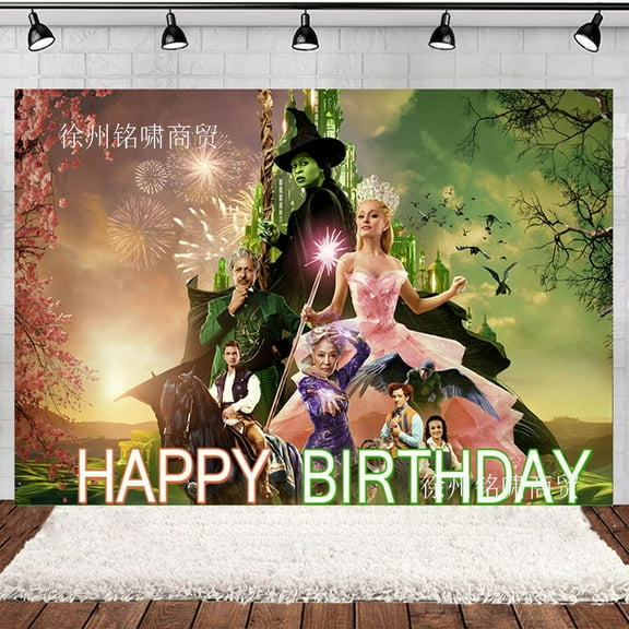 Pink and Green Birthday Backdrop Party Decorations, Witch Themed Happy Birthday Backdrop Banner Photo Booth Party Supplies Decorations