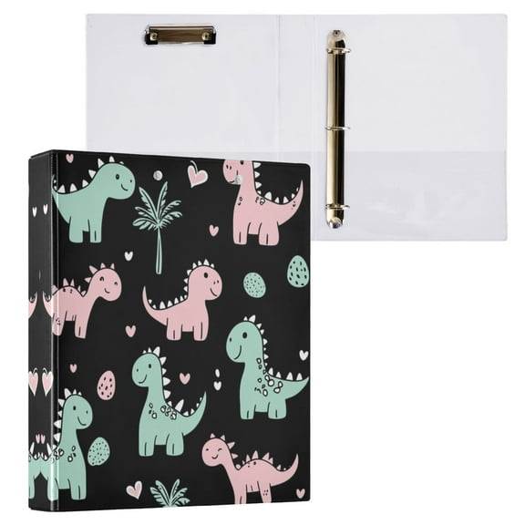 Pink and Green Dinosaurs 3 Ring Hardcover Binders 1.5in Round Rings for Letter-Size Folder Paper Organizer Pockets for Office Student Recipe