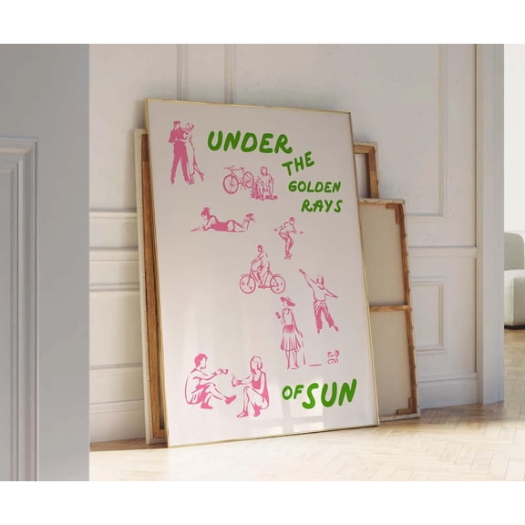 Pink and Green Exhibition Style Retro Kitchen Art, Stretched Canvas 8x10in