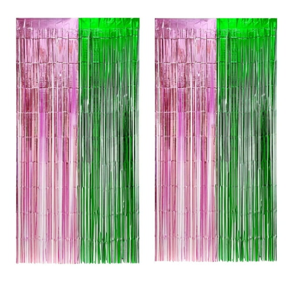 Pink and Green Party Decorations Fringe Backdrop Tinsel Curtain 2pack3.28x6.56ft