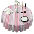 thumbnail image 1 of Pink and Green Striped Pattern Round Tablecloth 60"x60",Wrinkle Wipeable Table Cloth for Kitchen Dining Room Picnic Patio Party, 1 of 6