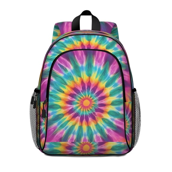 Pink and Green Tie Dye Pattern Backpack for School, Cute School Bag with Adjustable Shoulder Straps and Padded Back, 15"x11.42"x5.5"