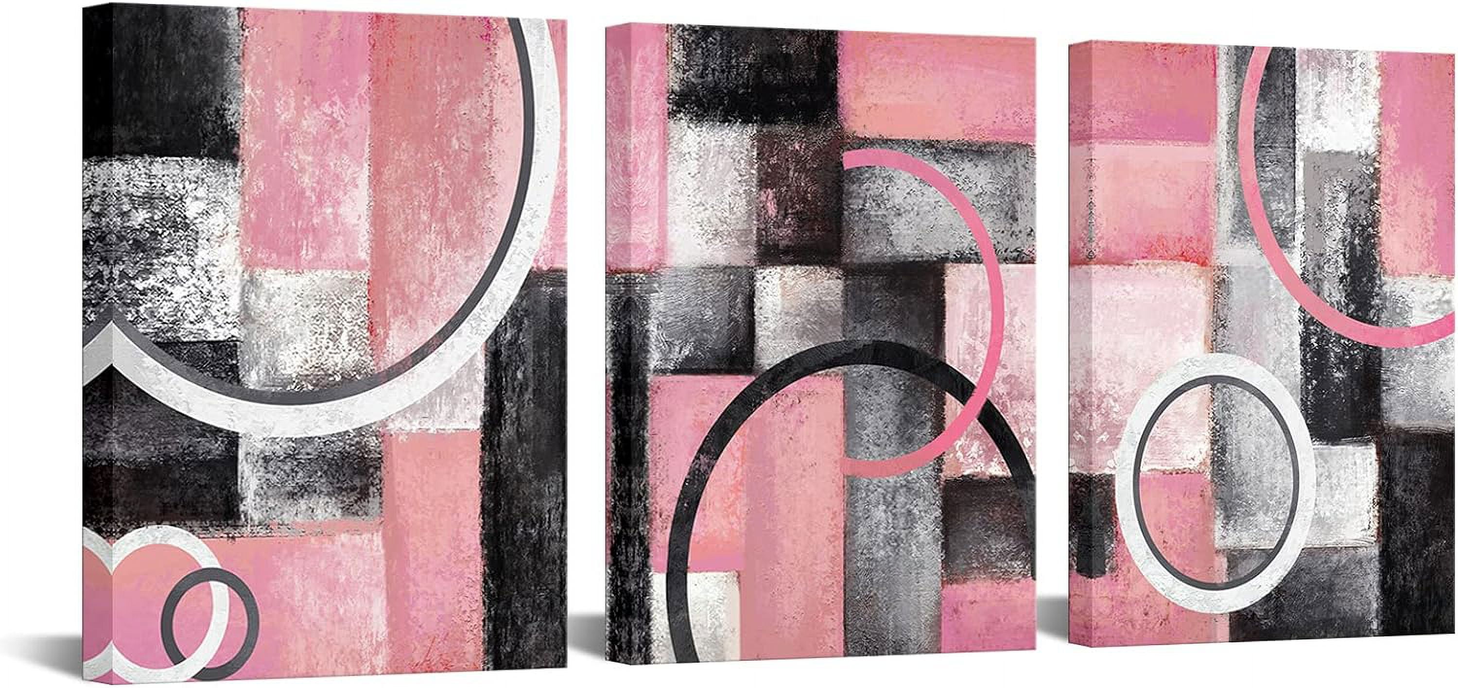 Pink and Grey Abstract Geometric Circle Canvas Wall Art Pink Pictures — free download