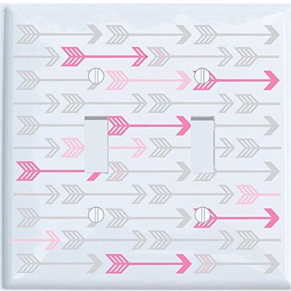 Pink, and Grey Arrow Print Pattern Light Switch Plate and Outlet Covers Arrows Woodland Forest Nursery Wall Decor for Baby Girls