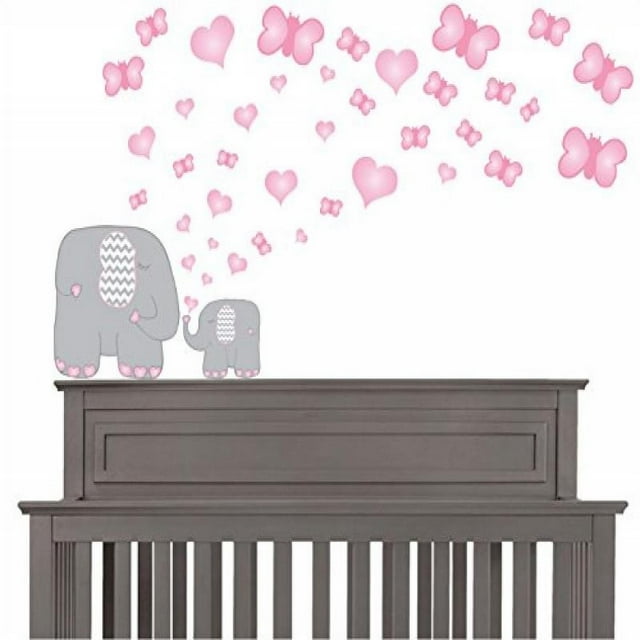 Pink and Grey Elephant Wall Decals Elephants Wall Stickers with Pink