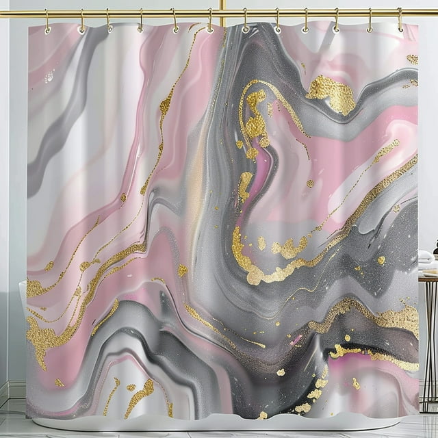 Pink and Grey Marble Shower Curtain with Gold Glitter Accents Elegant ...