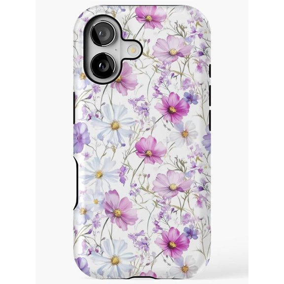 Pink and Lavender Cosmos Wildflower Tough Phone Case for Apple iPhone Series, Polycarbonate and TPU