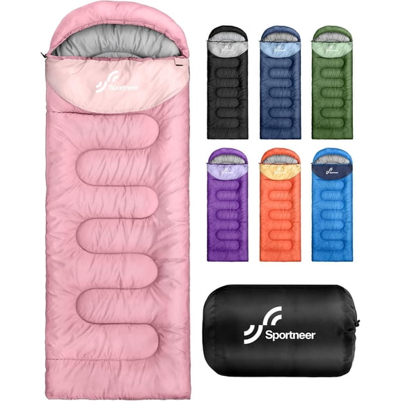 Pink and Light Pink All-Season Rectangular Sleeping Bag for Adults, 32 F to 65 F, 87 Inch L x 31.5 Inch W, Waterproof, Compact, 4.4 lb