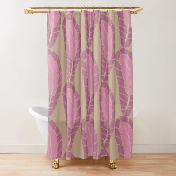 Pink and Mauve Oversized Leaf Shower Curtain, 100% Polyester, Botanical Style for Bathroom