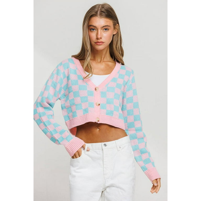 Pink checkered sweater hotsell