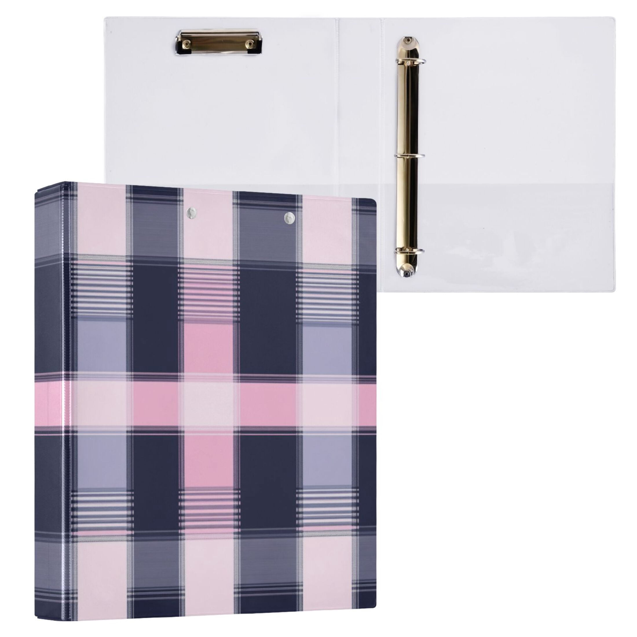 Pink and Navy Blue Lattice 3 Ring Hardcover Binders 1.5in Round Rings for Letter-Size Folder Paper Organizer Pockets for Office Student Recipe