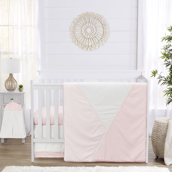 Sweet Jojo Designs Boho Color Block Pink and White 4 Piece Crib Bedding Set