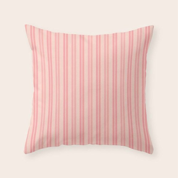 Pink and Off-White Vertical Stripe Polyester Velvet Throw Pillow Cover Only, Lounge Decor, No Insert