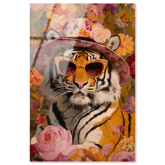 Pink and Orange Bloom in Floral Tiger Acrylic Print Pets Wall Art by Art Remedy, Ready to Hang, 24 x 36
