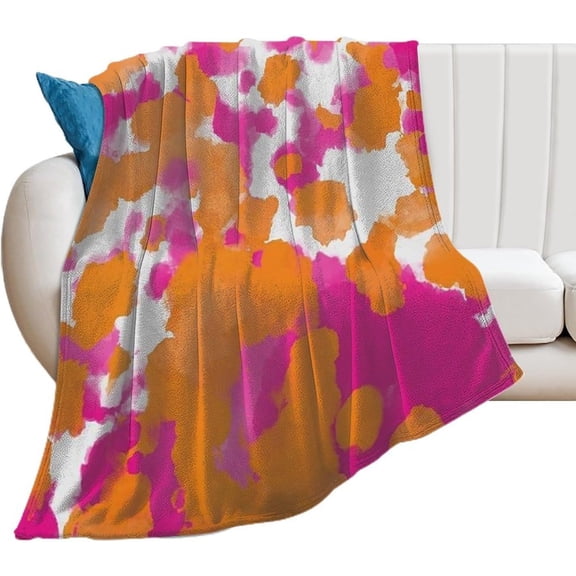 Pink and Orange Funky Preppy Throw Blanket Soft Cozy Flannel Fleece Warm Microfiber Blankets for Couch Sofa Bed 30"x40"