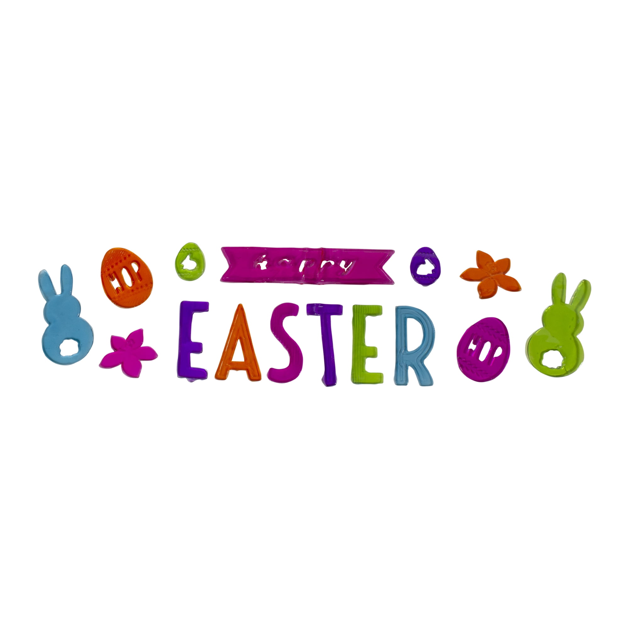 Pink and Orange "Happy Easter" Bunny Spring Gel Window Clings