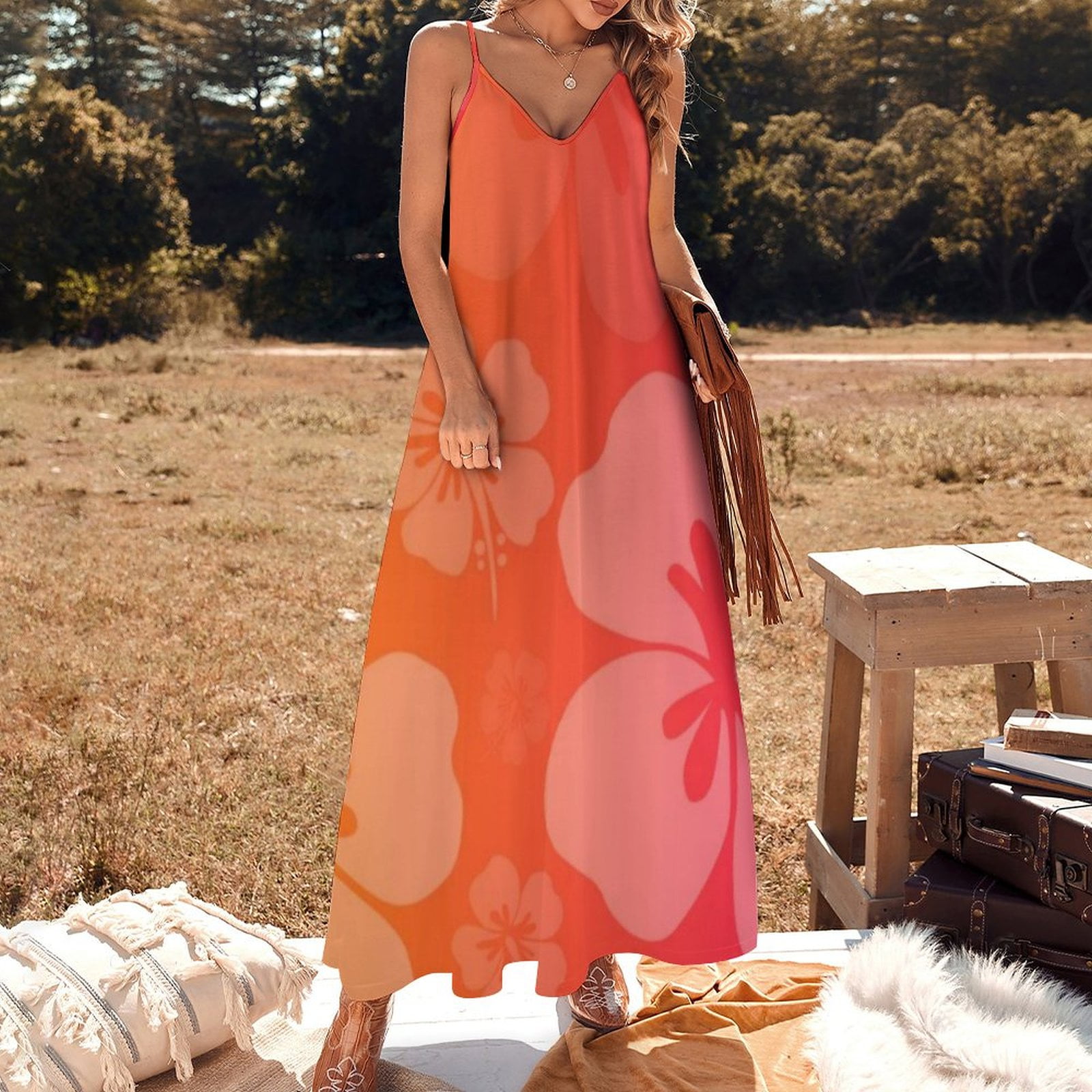 Pink and Orange Hawaiian Dream Sleeveless Dress fairy dress wedding dresses  for parties evening dress women - Walmart.com