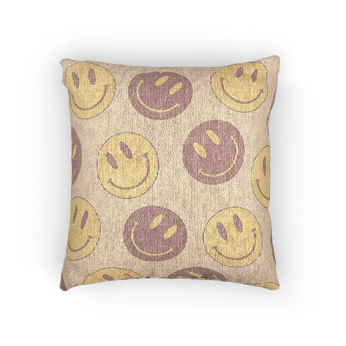 Pink and Orange Repeating Smiley Faces Woven Pillow, Cotton-Polyester ...