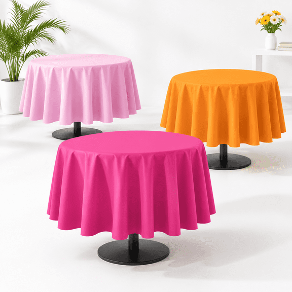 Pink and Orange Round 3-Pack Plastic 84 Inch Party Tablecloths