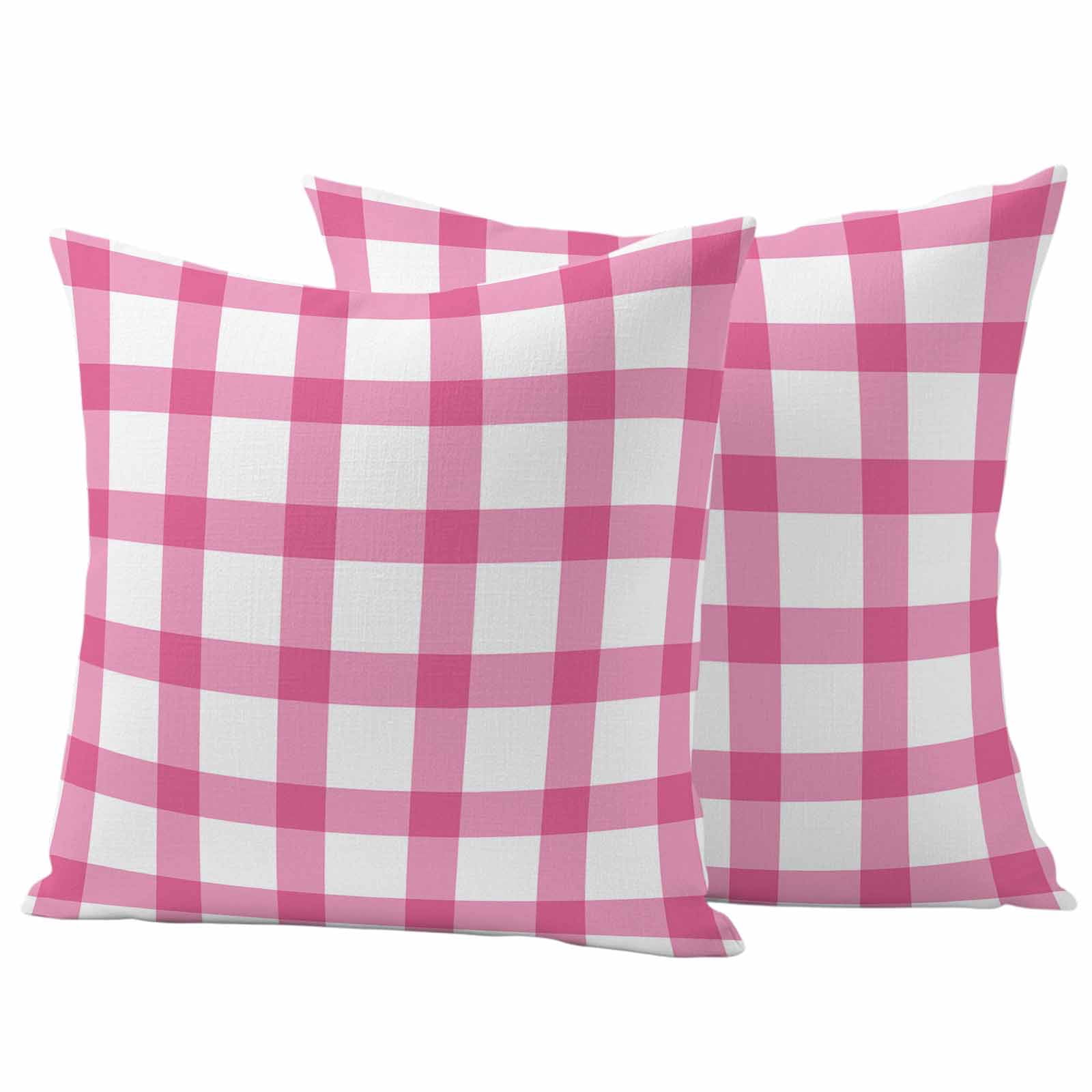 Pink and Pillow Covers 2 Pack White Checker Plaid Pillowcase Waterproof Outdoor Throw Pillow Cover for Patio Garden Square Cushion 18”x18”