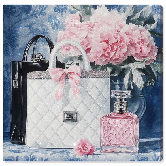 Pink and Porcelain Purse and Perfume Canvas Glam Art Prints by Art Remedy, Gallery Wrapped, 24 x 24
