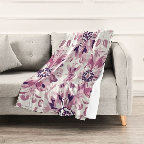 Pink and Purple Flowers Throw Blanket 60" x 90" Soft and Warm Blankets for Couch Sofa and Bed