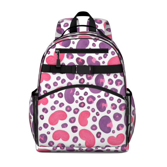 Pink and Purple Leopard Print Cute School Backpack Bag for School with Padded Back and Adjustable Shoulder Straps 15.25"x11.5"x5.25"