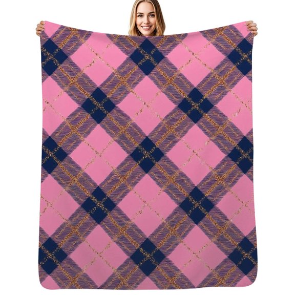 Pink and Purple Plaid Pattern Flannel Blankets Soft Warm Throw Blanket Autumn Camping Bedroom Aesthetic Bedspread