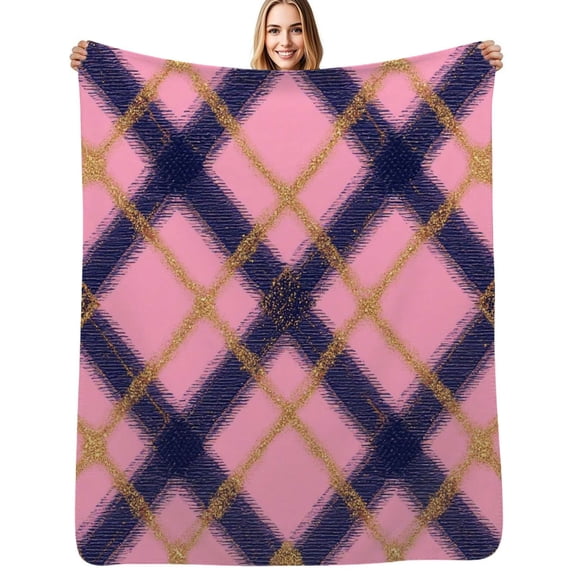 Pink and Purple Plaid Pattern Soft Blanket Travel Bedding Throws Flannel Bedspread Sofa Bed Cover