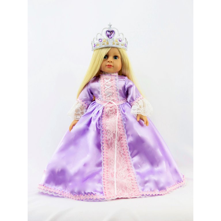 Pink and Purple Princess Gown with Crown -Compatible with 18 American Girl  Dolls, Madame Alexander, Our Generation, etc.