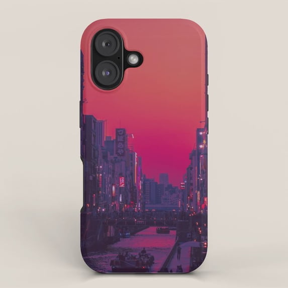 Pink and Purple Sunset City Street Tough iPhone Case, Polycarbonate ...