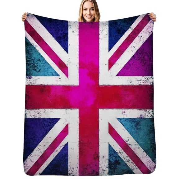 Pink and Purple Union Jack Flag Flannel Blankets Soft Warm Throw Blanket Autumn Camping Bedroom Aesthetic Bedspread