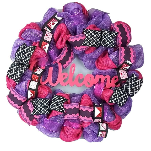 Pink and Purple Wreaths - Mother's Day Gift - Everyday Purple Wreath Decor - Valentines Mesh Door Decor - Valentine Decorations - Pink Black
