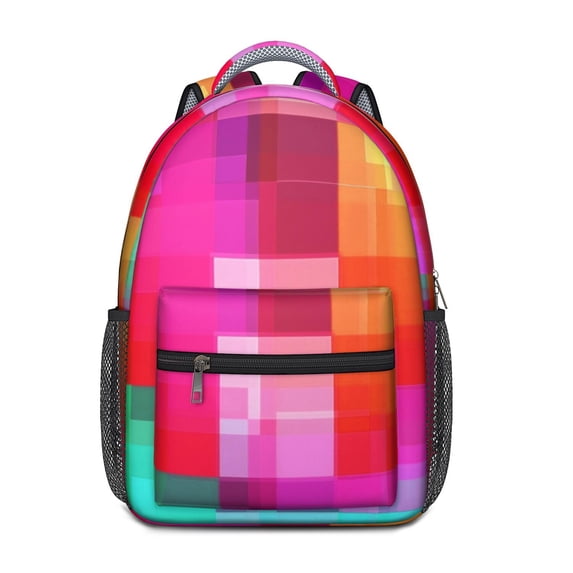 Pink and Red Checkered Pattern Backpack for School, Cute School Bag with Adjustable Shoulder Straps and Padded Back, 15.3"x11"x6.7"
