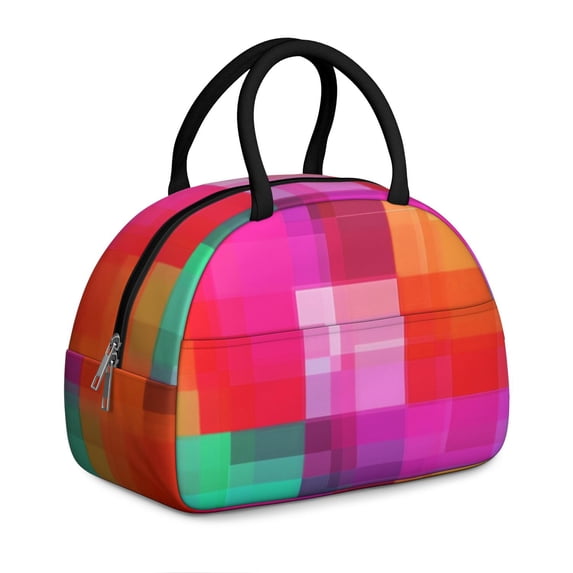 Pink and Red Checkered Pattern Insulated Lunch Bag,Leakproof Large Capacity Lunch Box for Work,Picnic or Travel,11.4 X 6.7 X 8.3 Inches