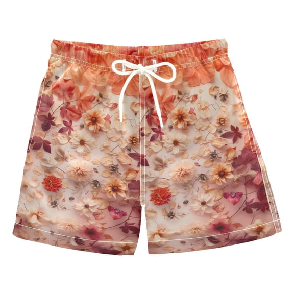 Pink and Red Dried Flowers Boys Swim Trunks Quick Dry Boy Swim Shorts for 3-14 Years