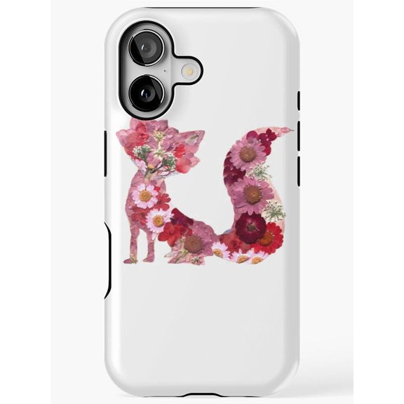 Pink and Red Floral Fox Tough Phone Case for Select Apple iPhone Models, Polycarbonate and TPU